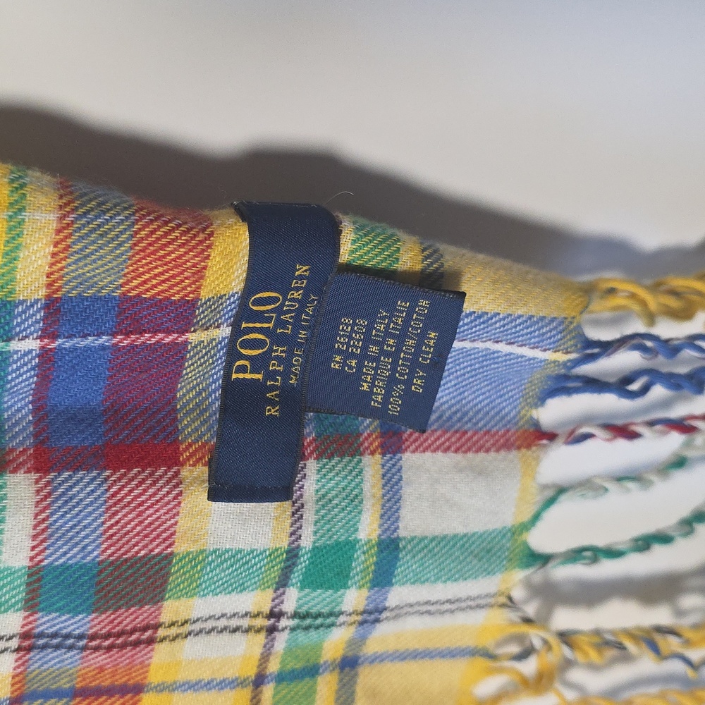 Polo by Ralph Lauren Vibrant Plaid Tartan Woven 100% Cotton Scarf Shawl - Picture 3 of 4